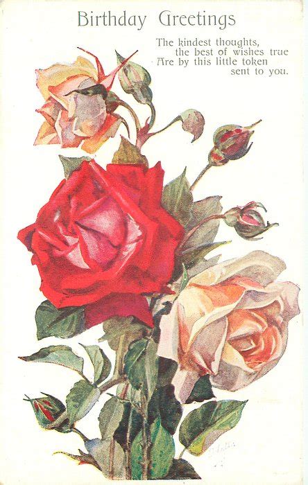 Birthday Greetings Three Roses And Four Buds One Red And Two White