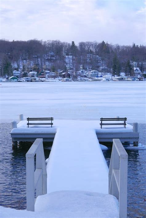 Dockside View Of Lake In Winter Stock Image Image Of Mountain Frozen