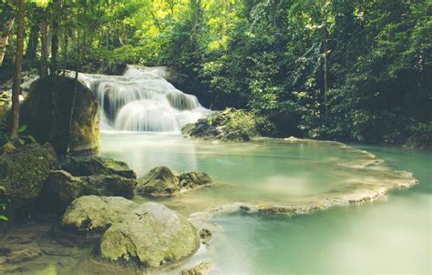 Wallpaper Forest Landscape River Rocks Waterfall Summer Thailand