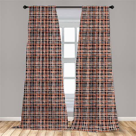 Retro Curtains 2 Panels Set Vintage Striped Pattern With Brushed Lines