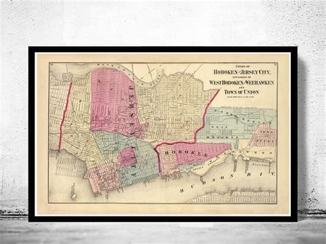 Old Map Of Jersey City And Hoboken Hudson County 1872 Vintage Maps