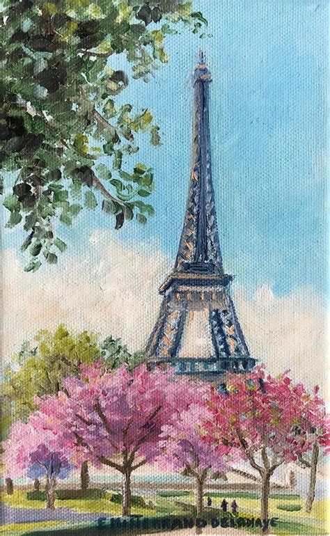 Eiffel Towers And Cherry Trees Painting Paris Art Painting