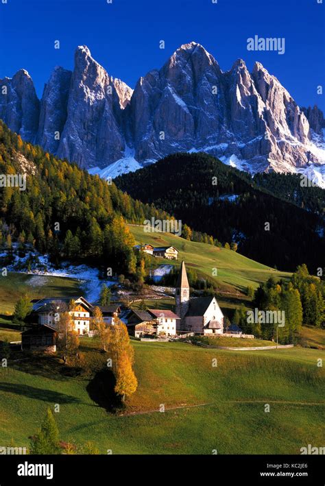 St Magdalena And The Geisler Gruppe In The Dolomites Italian Alps
