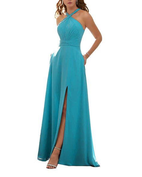 stylefun v neck turquiose bridesmaid dresses for women chiffon long split formal dresses with