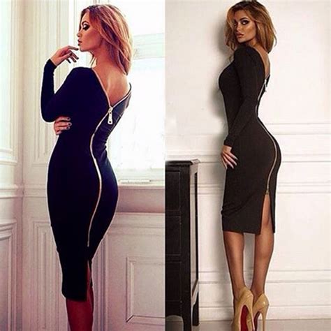 Solid Color Sexy Zipper Bodycon Dress 7153659 On Luulla