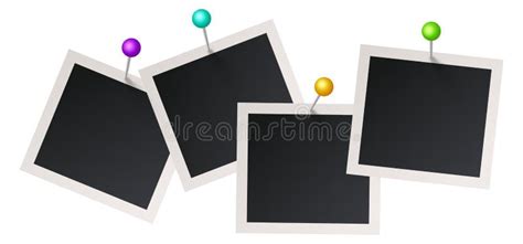 Photo Cards Fixed With Color Pins Album Frames Template Stock Vector