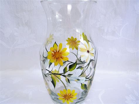 Daisy Vase Painted Vase Glass Vase Flower Vase Painted Glass Flower Glass Flower Vases