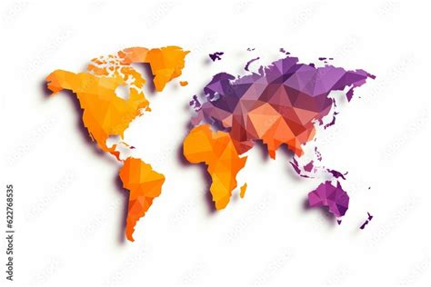 Colorful Low Poly World Map Isolated On A White Background Ai