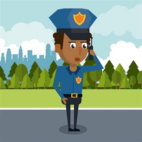 Policía En La Caricatura De La Ciudad Vector Premium