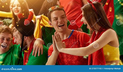 Winning Game Young People Portugal Football Fans Emotionally Watching