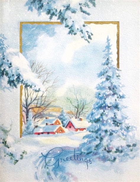 Retrochristmas Vintage Christmas Card Snow Scene Retro Christmas
