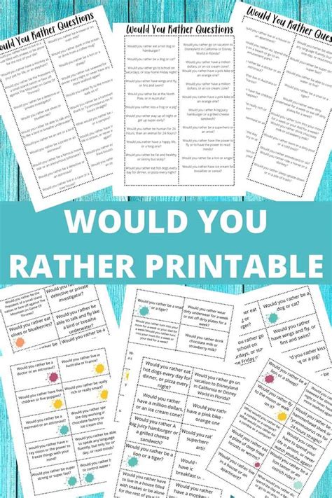 Would You Rather Game Questions For Kids Printable