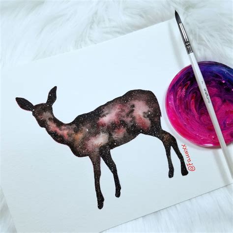 8 X 10 Deer Galaxy Original Watercolor Painting