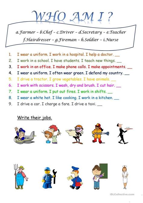Who Am I Jobs Worksheets For Kids Kindergarten Worksheets English