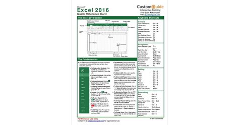 Microsoft Excel 2016 Quick Reference Guide Free Customguide Tips
