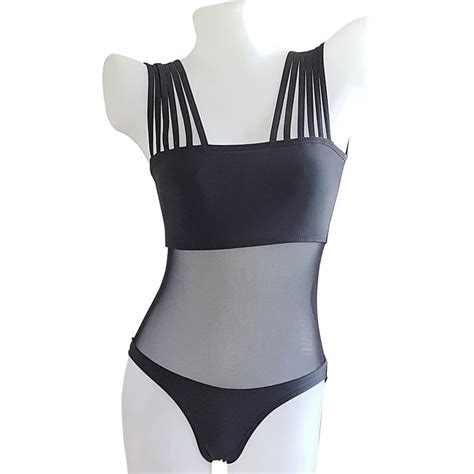 Bandage Swimsuit Mesh Swimwear Black One Piece Swimsuit In Body Suits From Sports