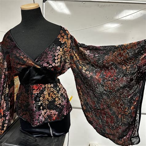 Trina Turk Tops Trina Turk Kimono Sleeve Burned Velvet Sheer Blouse