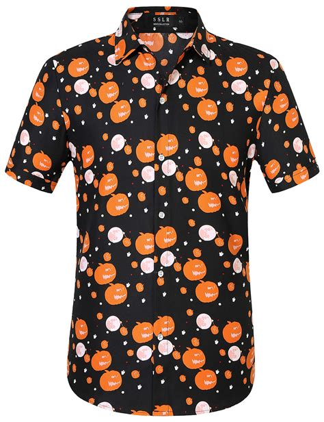Sslr Halloween Shirts For Men Skeleton Shirt Pumpkins Button Up Short Sleeve Causal Lightweight