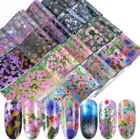 16pcs Colorful Flowers Nail Foils Stickers Adhesive Holographic