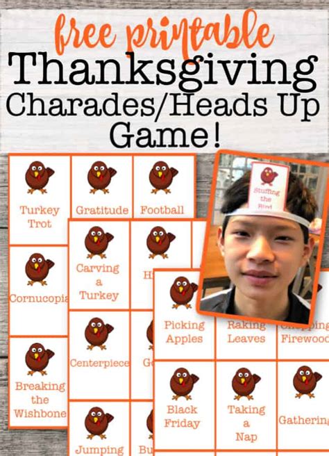 Thanksgiving Charades Heads Up Game For Kids Free Printable