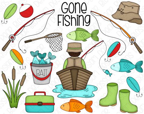 Gone Fishing Digital Clipart Set Of 19 Fisherman Etsy Singapore