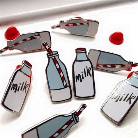 Milk Pin Milk Bottle Enamel Pin Set Two Enamel Lapel Pins Etsy