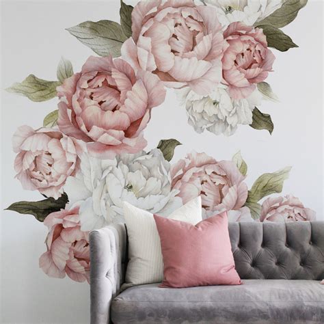 Blushing Peonies Wall Decals Flower Wall Decals Floral Wallpaper