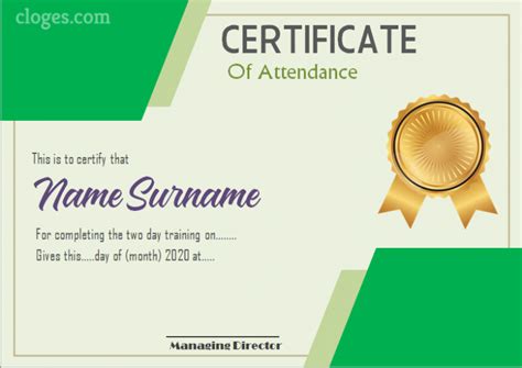 Green Microsoft Word Certificate Of Attendance Template
