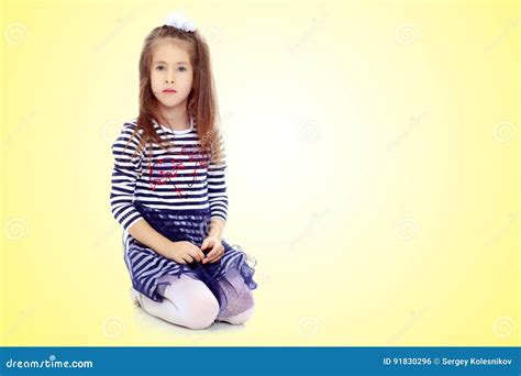 Little Girl Kneeling On The Floor Stock Photo Image Of Dress