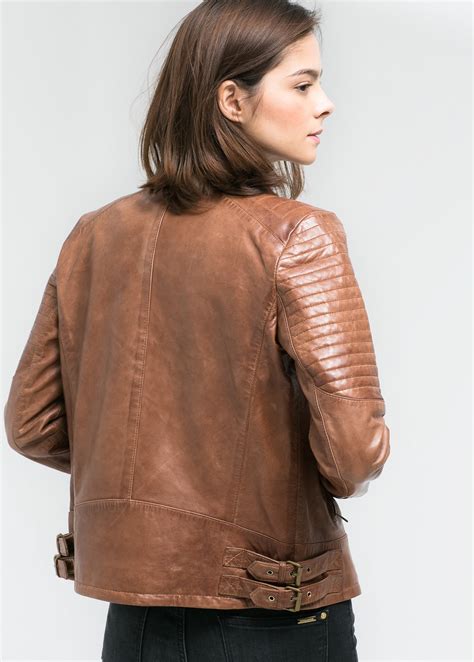 Lyst Mango Leather Biker Jacket In Brown