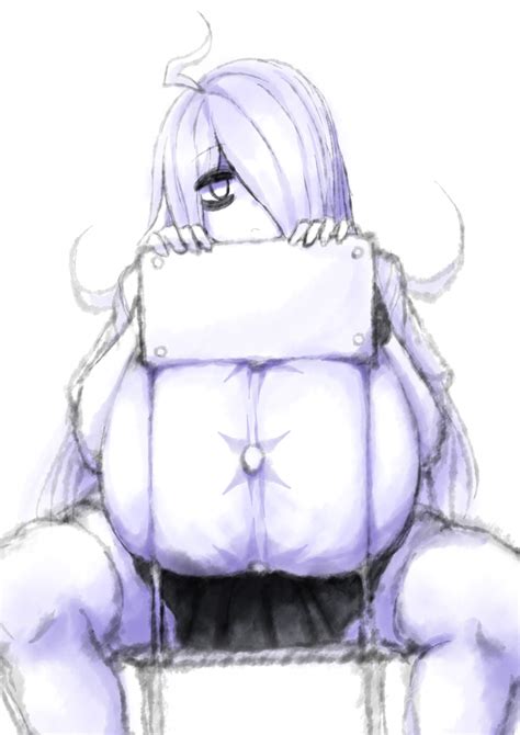 Rule 34 2b213 Ahoge Big Breasts Button Down Shirt Chair Hair Over One Eye Huge Breasts Long