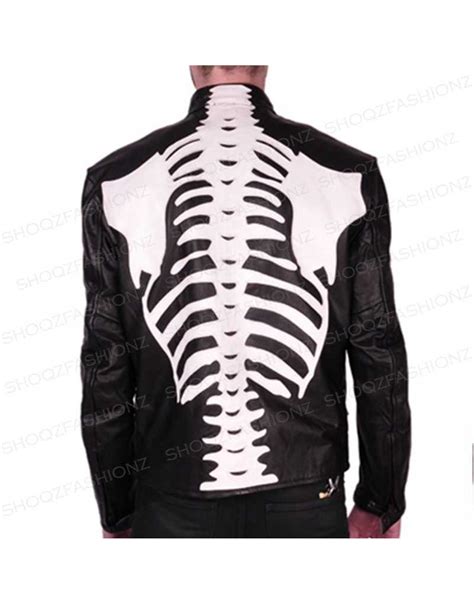 Skeleton Sketch Mens Black Biker Leather Jacket