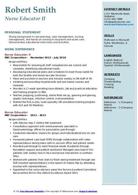 Nurse Educator Resume Template