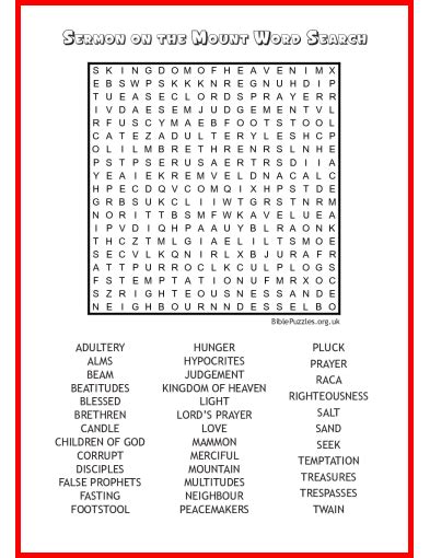 The Sermon On The Mount Bible Wordsearch Puzzle