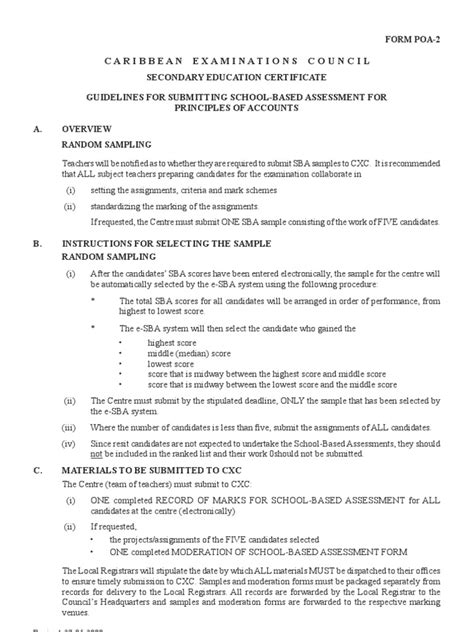 Csec Principles Of Accounts Sbaform Guidelines