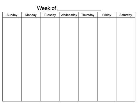 Sunday Start 7 Day Blank Weekly Calendar Printable Etsy