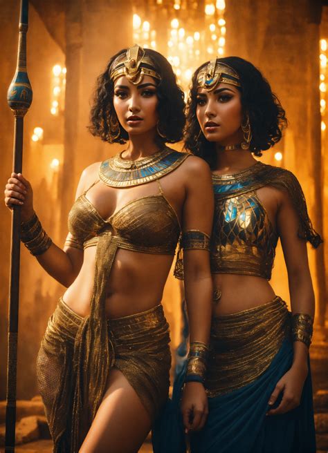 lexica an epic fantasy scene in ancient egypt featuring two gorgeous and beautiful egyptian