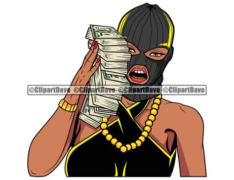 gangster woman ski mask eating huge money stack svg design 100 etsy