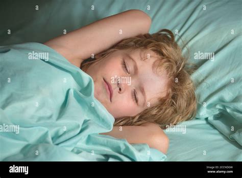 Cute Little Boy Kids Sleeping Wake Up Child Morning Concept Stock