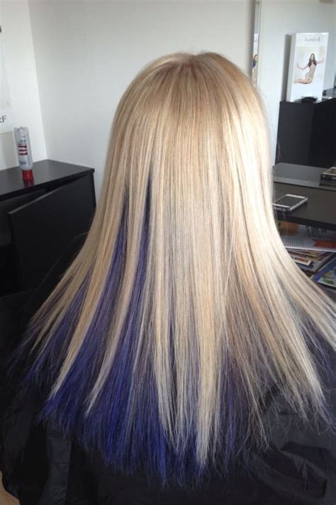 Beautiful Blonde With Bright Peek A Boo Blue Blonde Hair Color Long