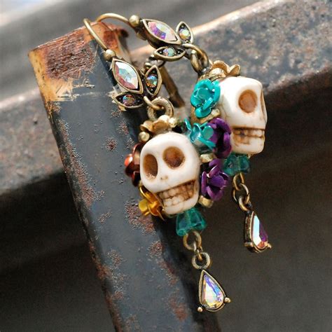 Colorful Sugar Skull Earrings Dia De Los Muertos Earrings Etsy