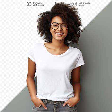 Premium Psd A Woman Wearing Glasses And A White Shirt Stands In Front