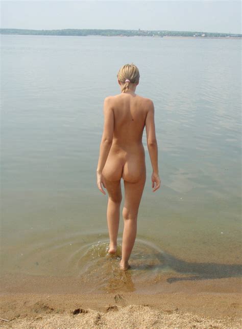 Beautiful Russian Blonde Milf Shows Shaved Pussy At Nudist Beach