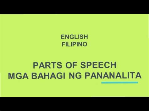 Sampung Bahagi Ng Pananalita Tagalog