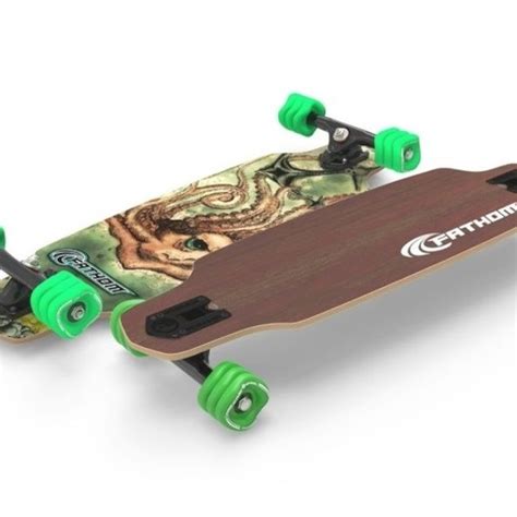 A Skateboard With Green Wheels And An Octopus On The Back End Is Shown
