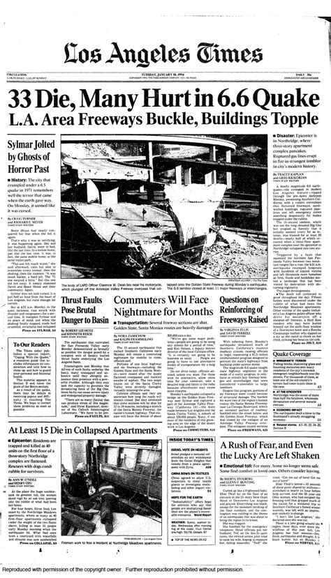 The Los Angeles Times Front Pages In The Days Following 1994 Northridge