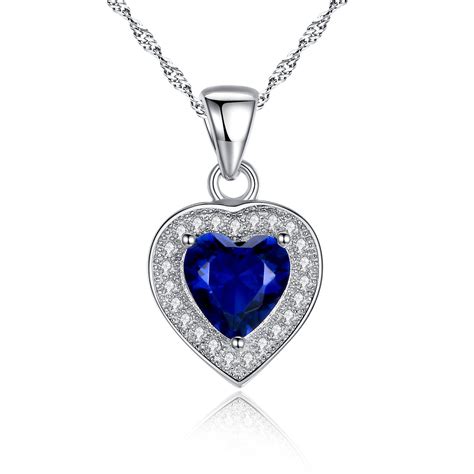 Sterling Silver Created Blue Sapphire Cut Heart Shape Pendant Necklace