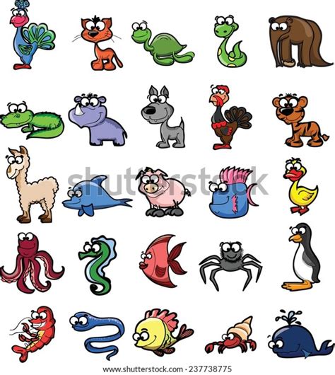 Big Set Of Cartoon Doodle Animals Vector