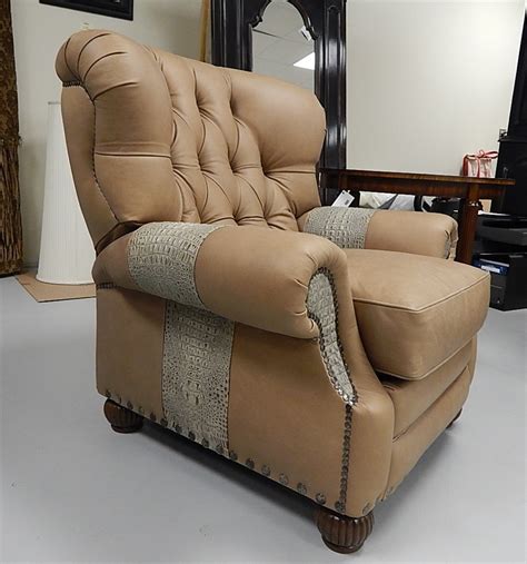 Leather And Gator Hide Churchill Tufted Recliner Chair 6622