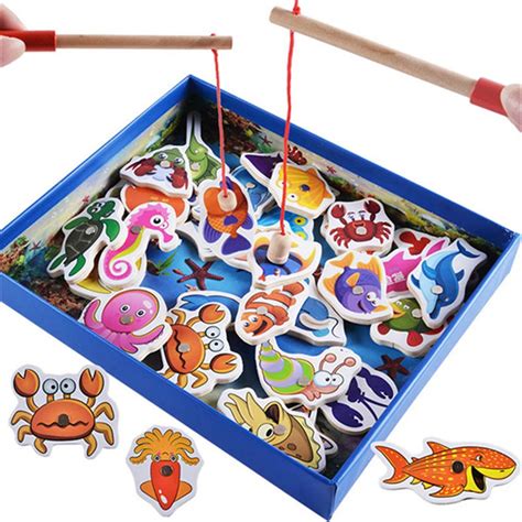 Saleasman 32pcs Baby Wooden Magnetic Fishing Learning Puzzle Toys For